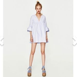 Zara light blue poplin dress w/ stripes